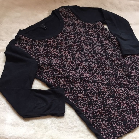 J Crew Black and Pink Embroidered Top - Picture 2 of 4